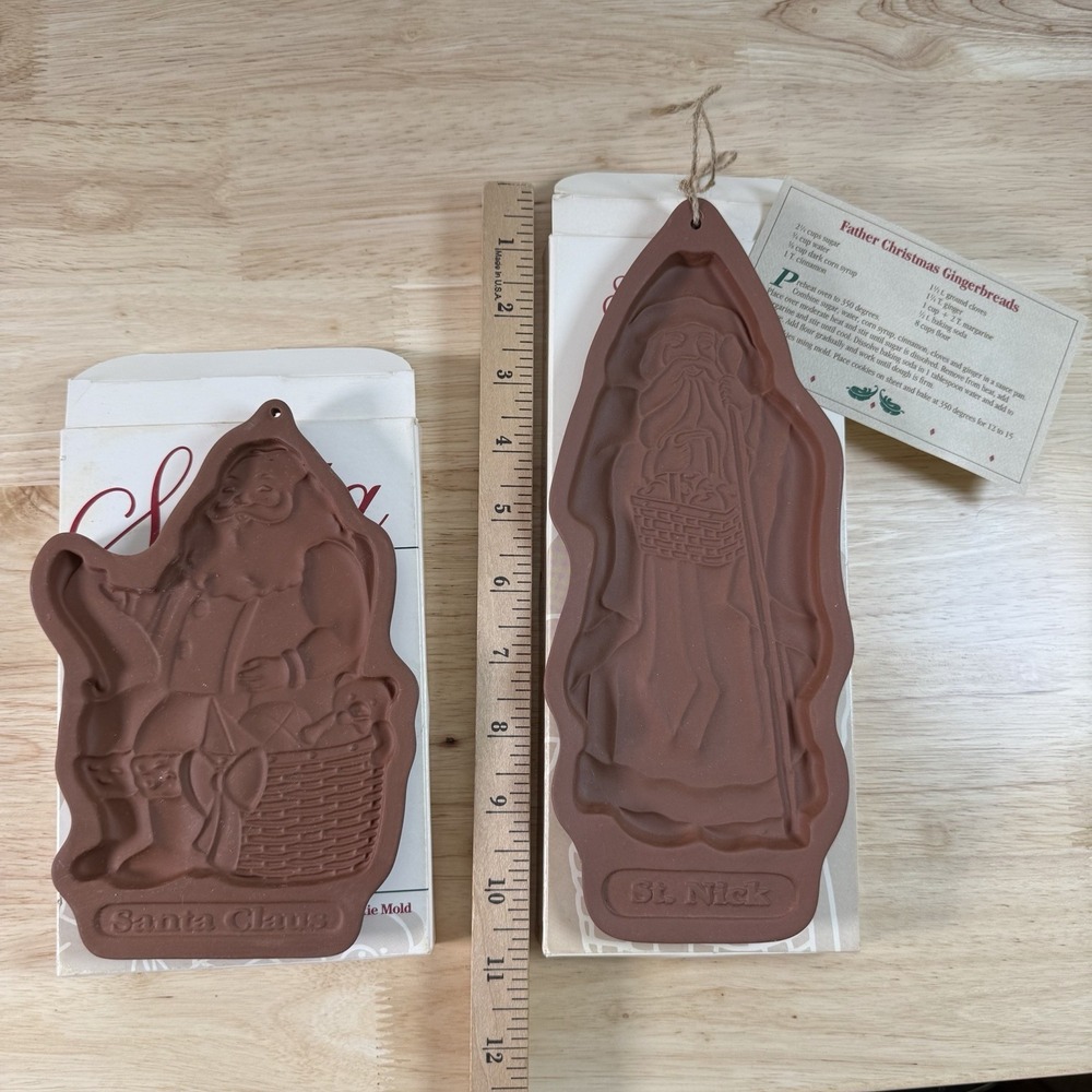 Lot (2) 90's Vintage Longaberger Pottery Santa Cookie Molds Father Christmas